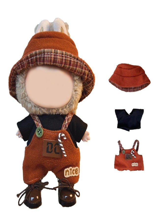 SHENIAFC 17cm Clothes Set, Cute Hat Unique Pocket Design Overalls Dress up Set(NO Doll), Handmade Clothing Designed for 17cm Doll (Brown Set) - Image 1